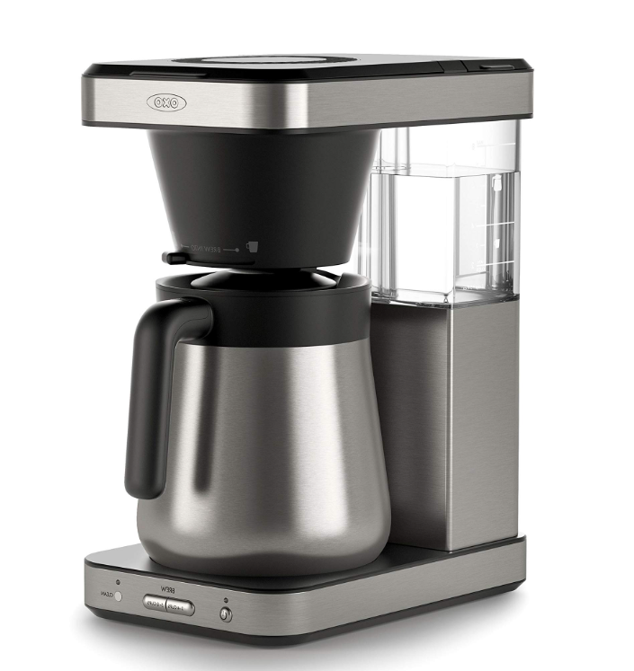 Stainless 8 cup Coffee Maker with Water tank on white background