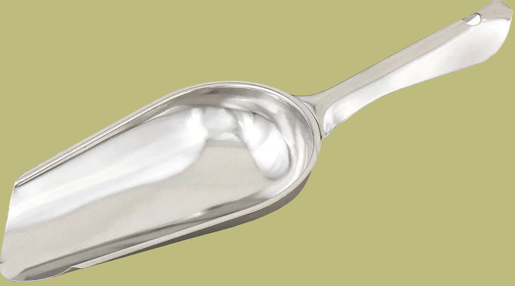 Browne 574214 4 4.-oz Stainless Steel Round Ice Scoop on white background