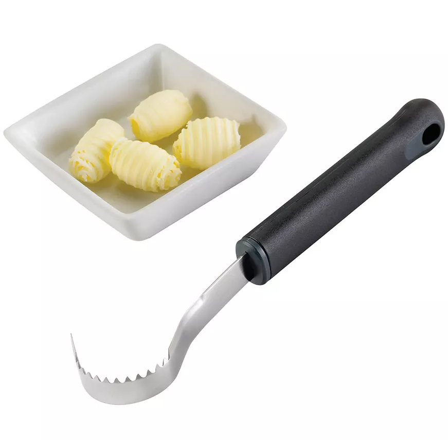 Browne S/S Butter Curler w/ Black Handle 574448* sideways on white background