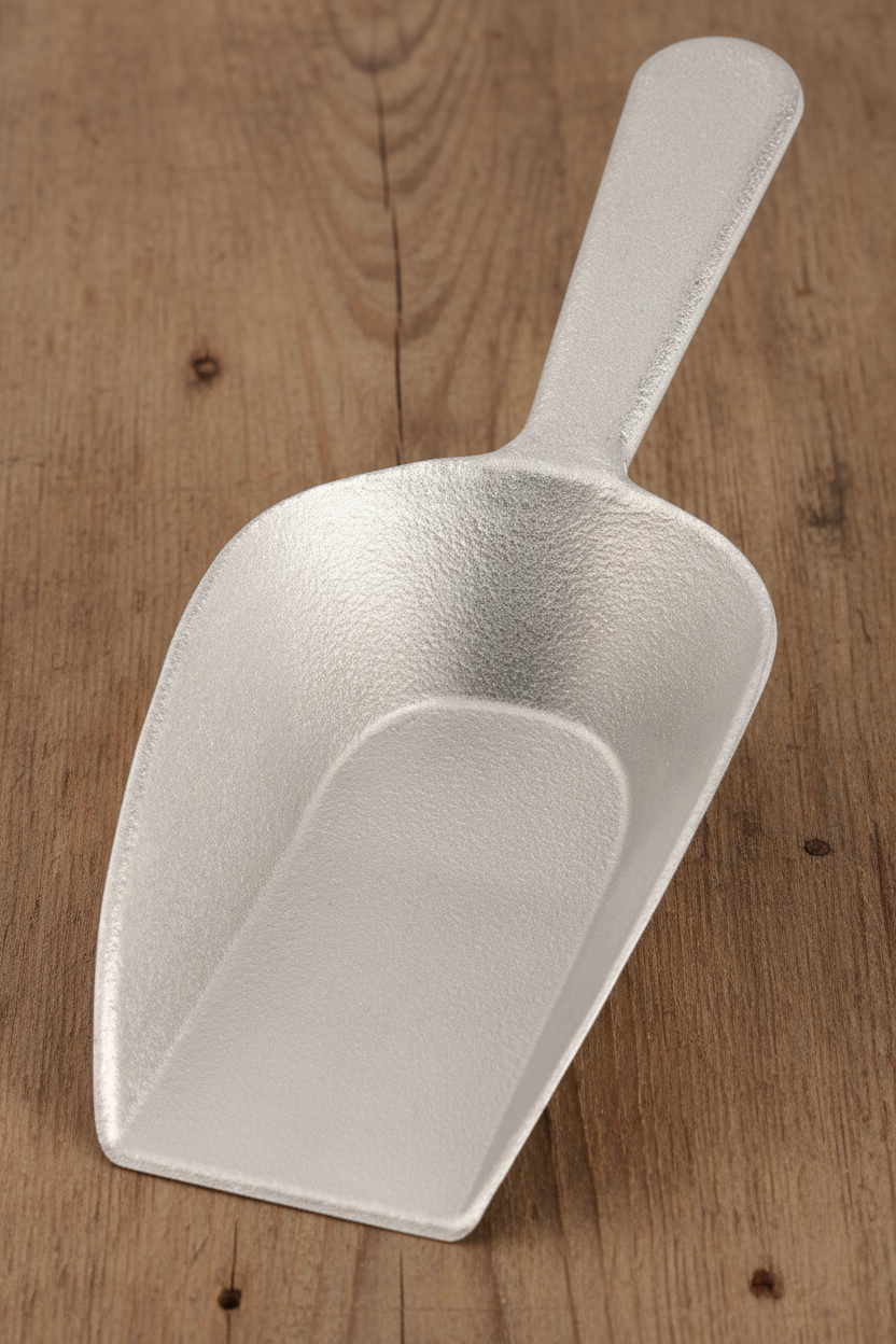 Browne 574252 4 oz Aluminum Flat Bottom Scoop 9 on white backgruond
