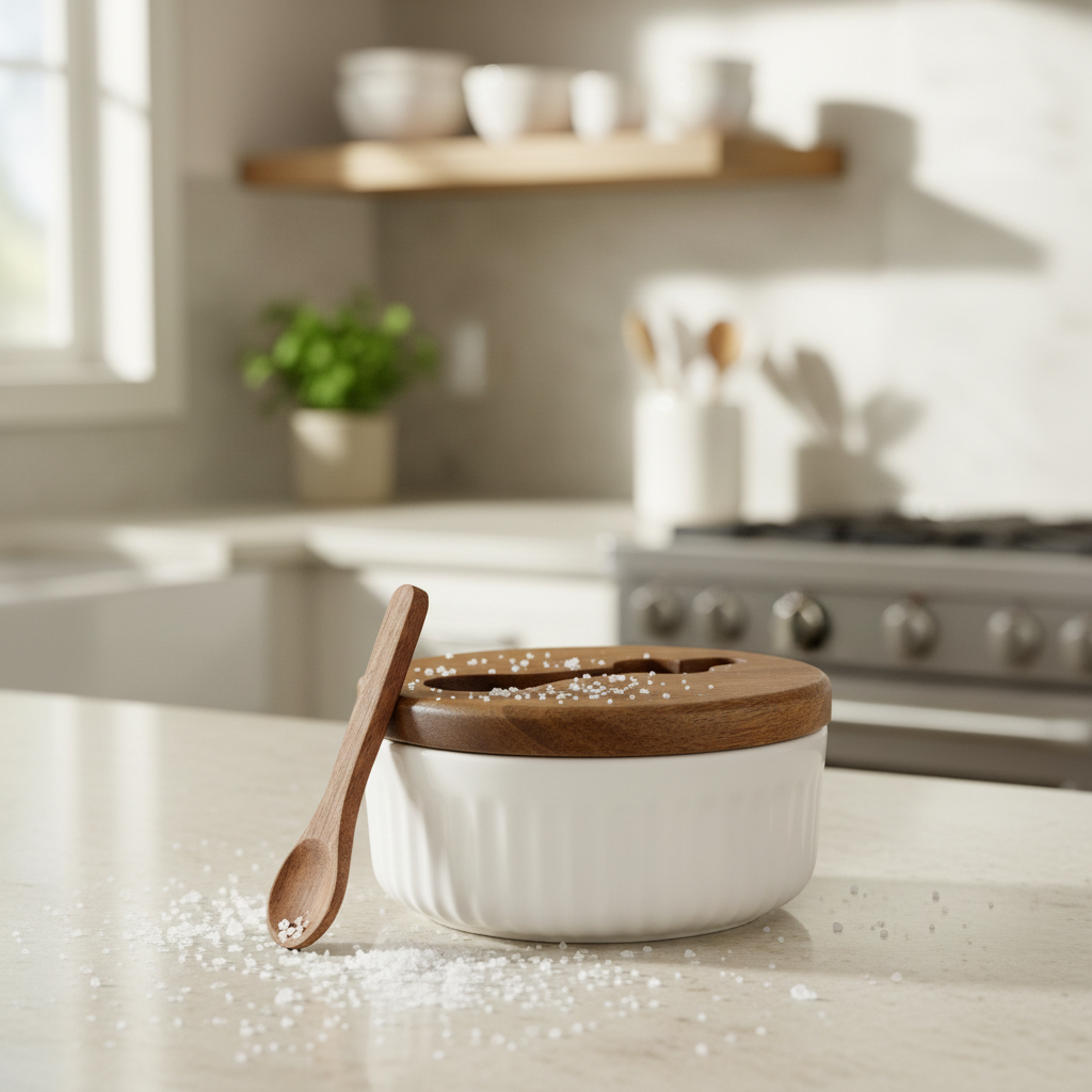 BIA - Divided Salt Keeper, Acacia Spoon & Lid, 9250528WH