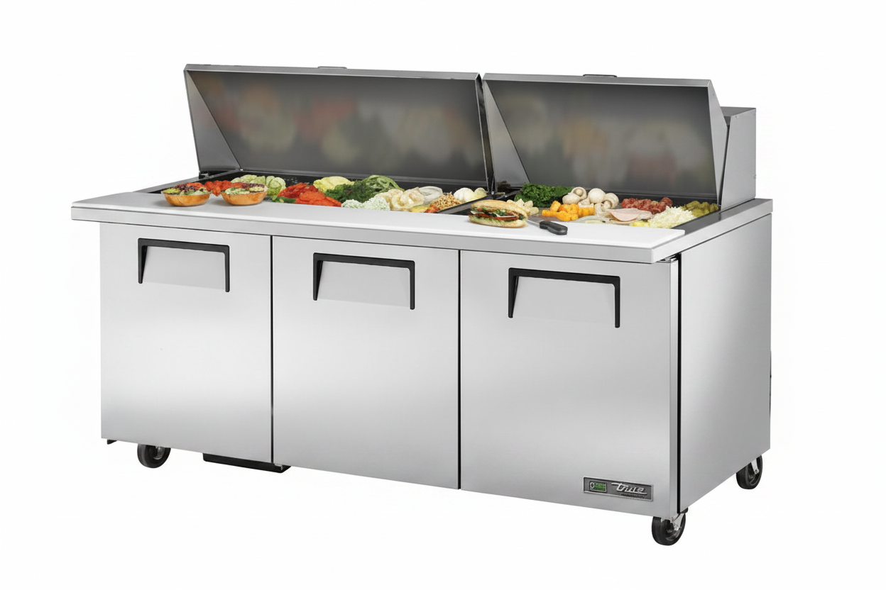 True - Mega-Top Solid Door Sandwich/Salad Unit with Hydrocarbon Refrigerant TSSU-72-30M-B-ST-HC - 1/1EA*