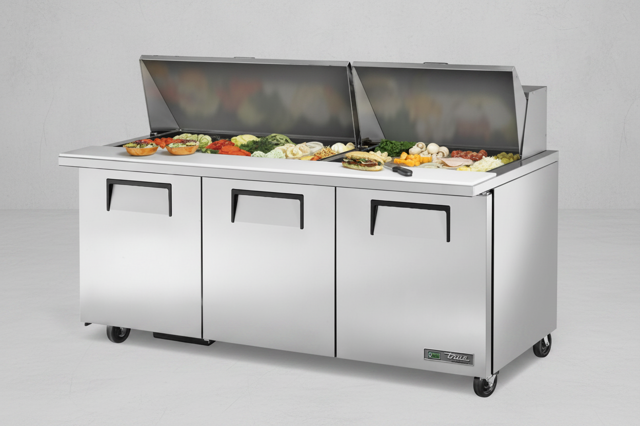 True - Mega-Top Solid Door Sandwich/Salad Unit with Hydrocarbon Refrigerant TSSU-72-30M-B-ST-HC - 1/1EA*