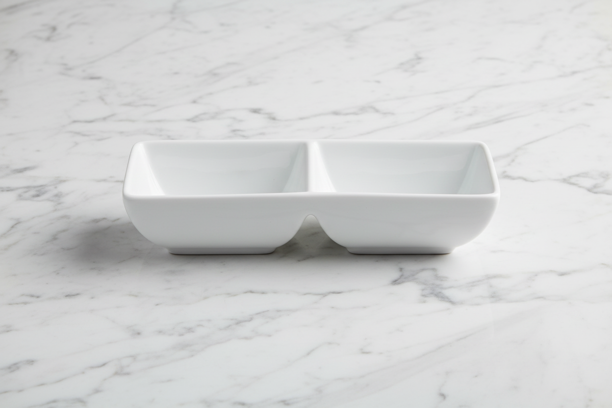 Steelite 4 oz Double Well Rectangle Tray 6900E595