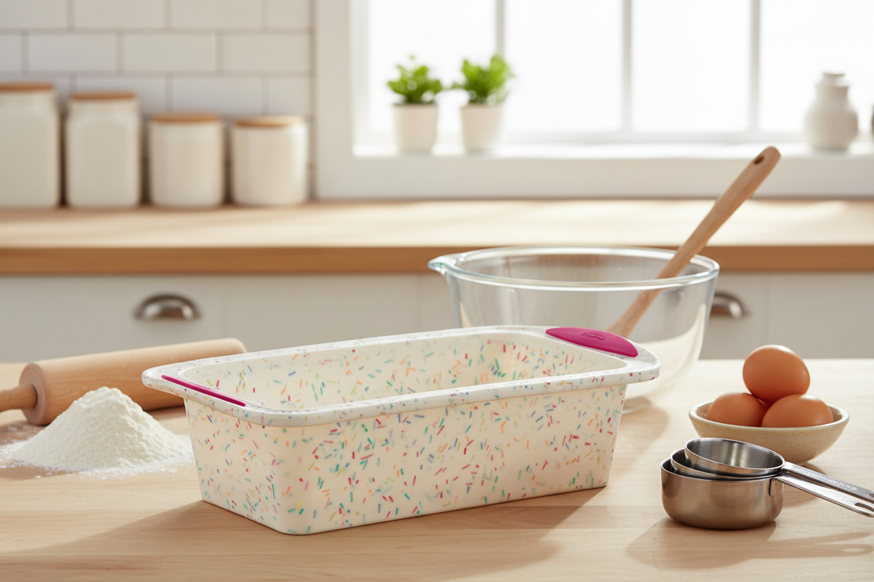 Trudeau Confetti Structured Silicone Bread Loaf Pan on white background