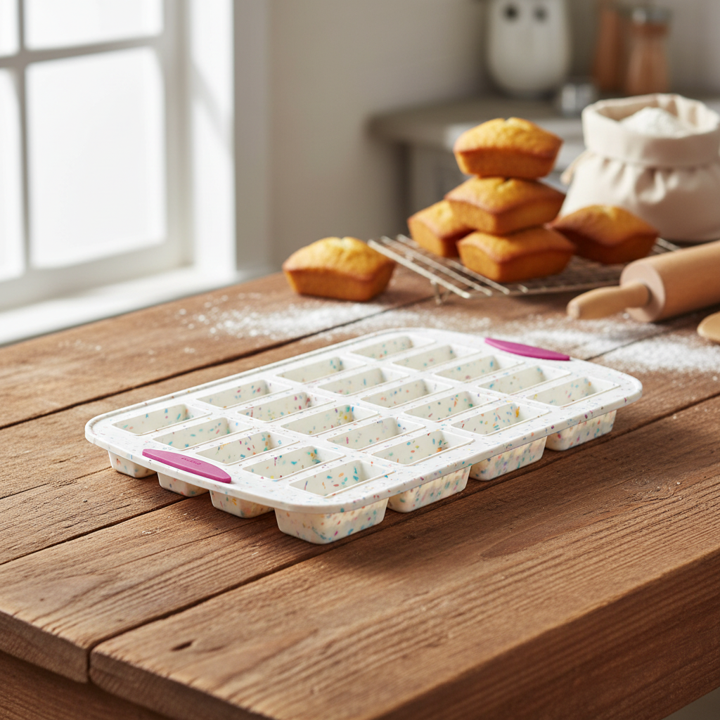 Trudeau 24 Slot Mini Bar Pan Silicone Bakeware Confetti White  on white background