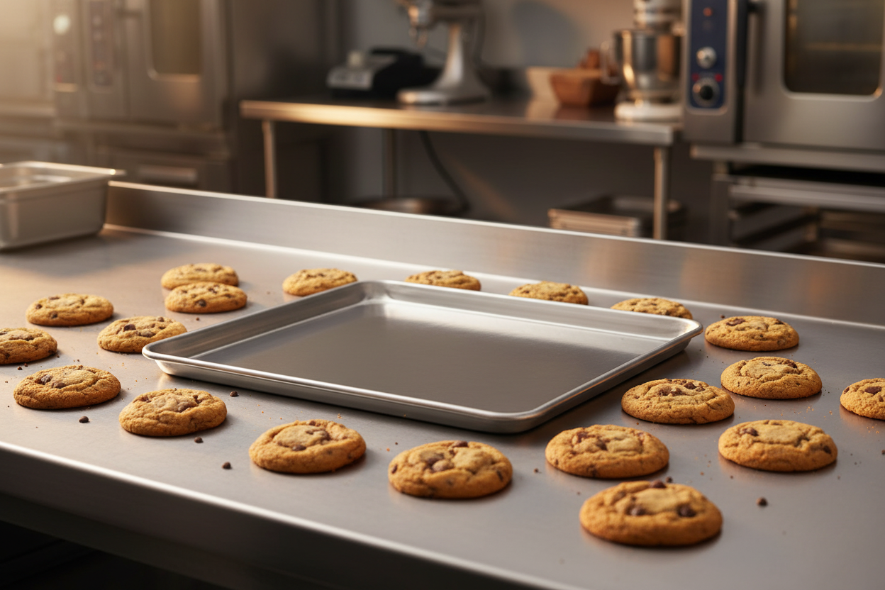 Omcan 18″ x 26″ 20-Gauge Aluminum Tray 39529  on white backgroujnd laying down