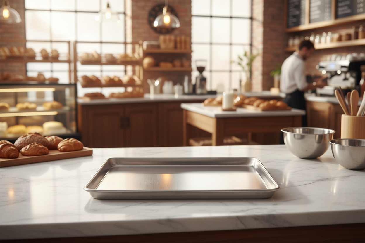 Omcan 18″ x 26″ 20-Gauge Aluminum Tray 39529  on white backgroujnd laying down