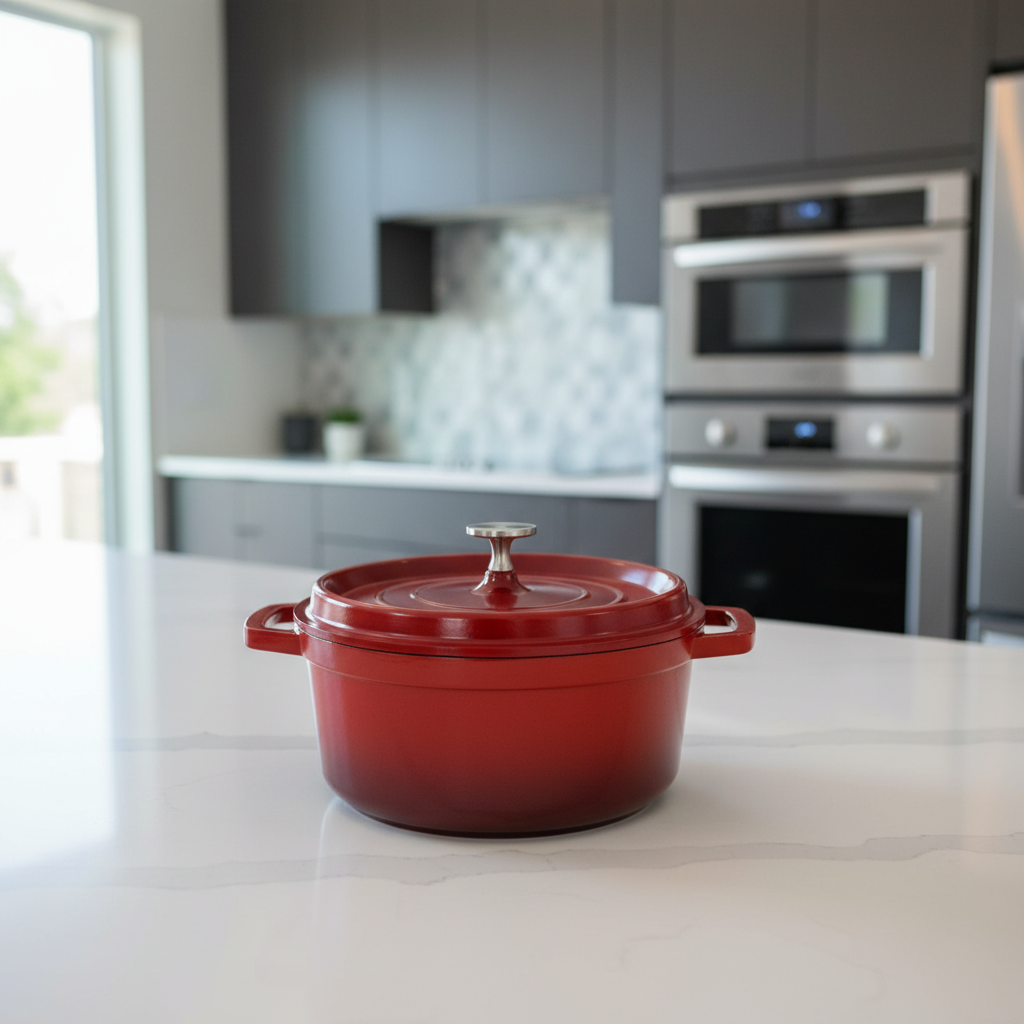 Heiss 2.5 Qt Red Round Aluminum Dutch Oven w/ Lid CA-011-R/BK