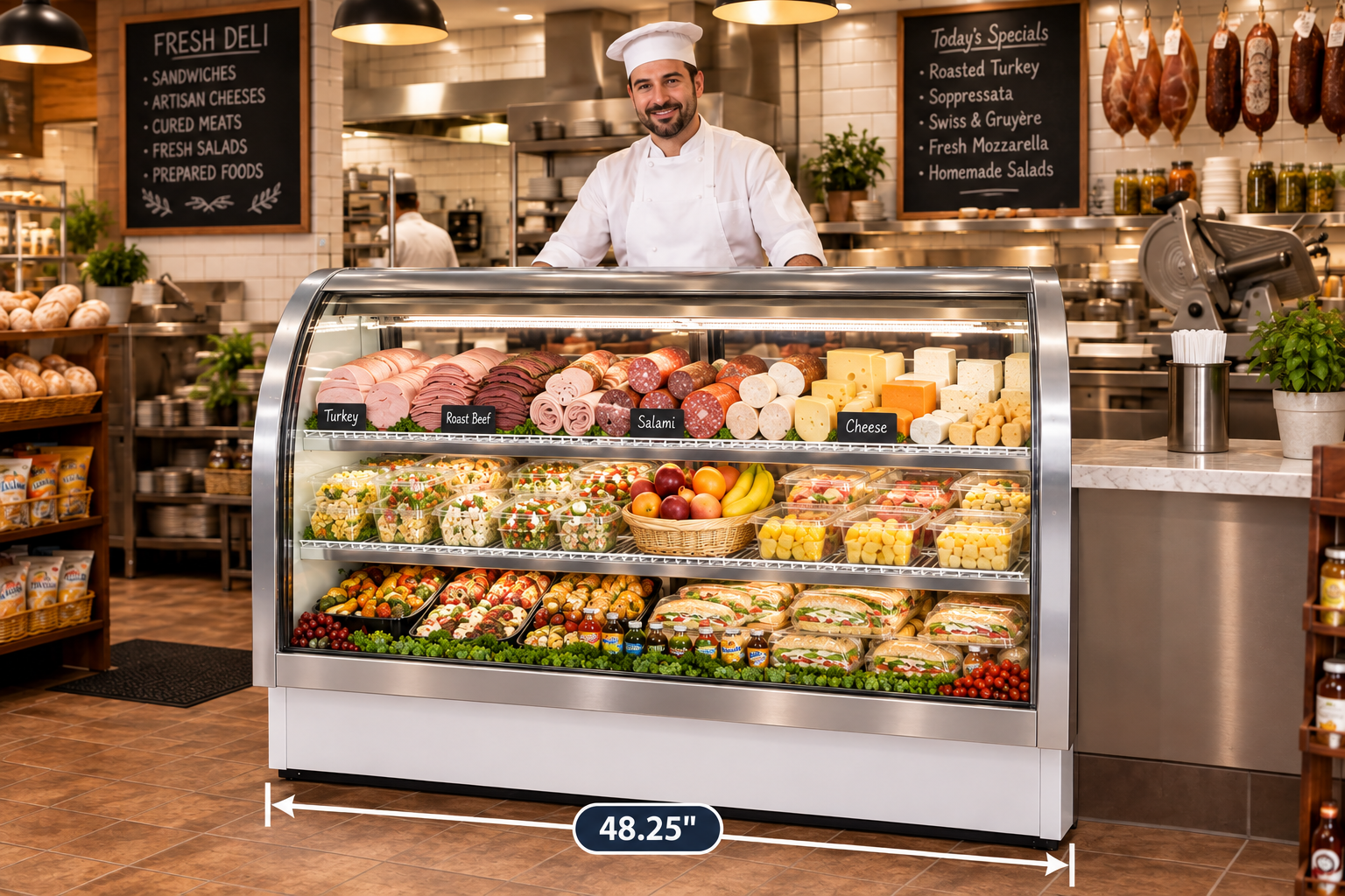 True Curved Glass Refrigerated Deli Display Case TCGG-48-HC-LD