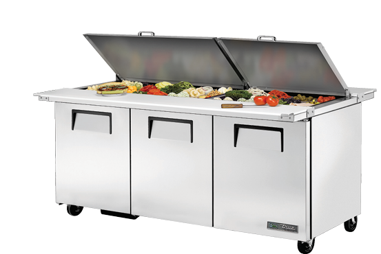 True Dual Sided Mega-Top Solid Door Sandwich/Salad Unit with Hydrocarbon Refrigerant TSSU-72-30M-B-DS-ST-HC
