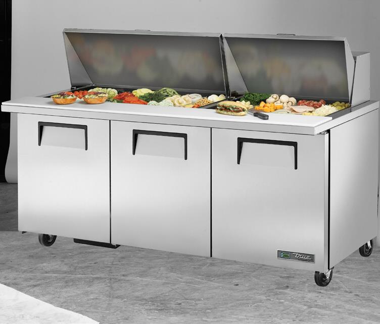 True - Mega-Top Solid Door Sandwich/Salad Unit with Hydrocarbon Refrigerant TSSU-72-30M-B-ST-HC - 1/1EA*