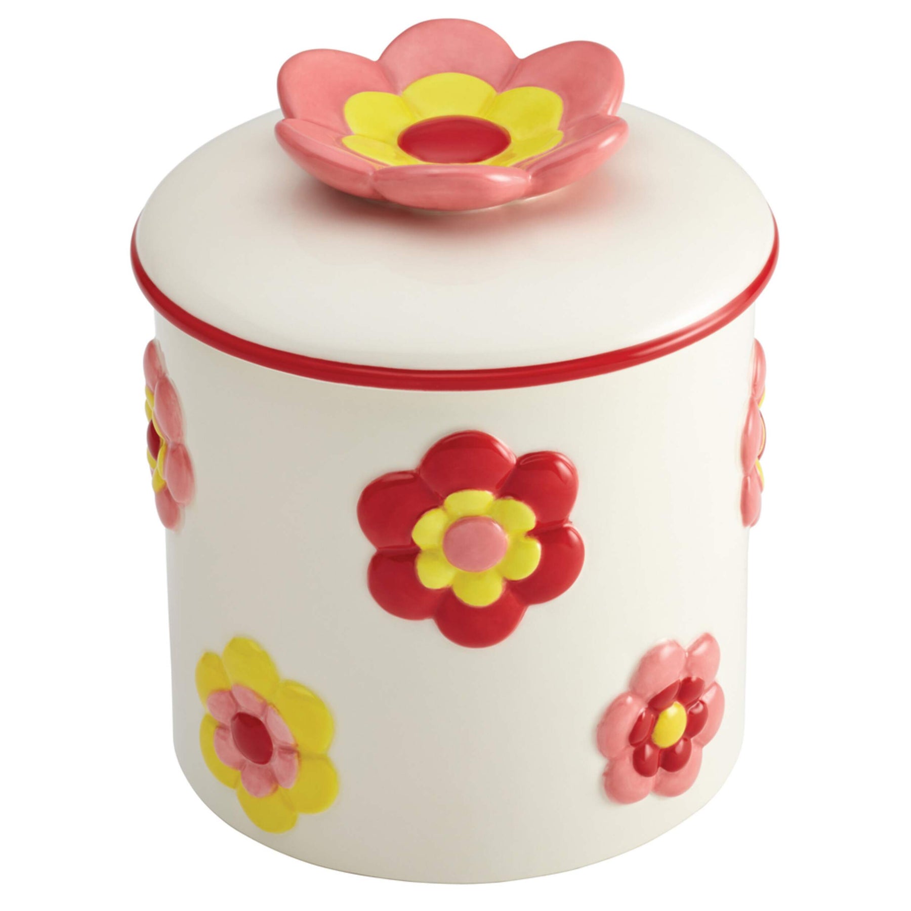 Meyer Cake Boss Ceramic Cookie Jar Flowers Red Yellow White 5 1/2