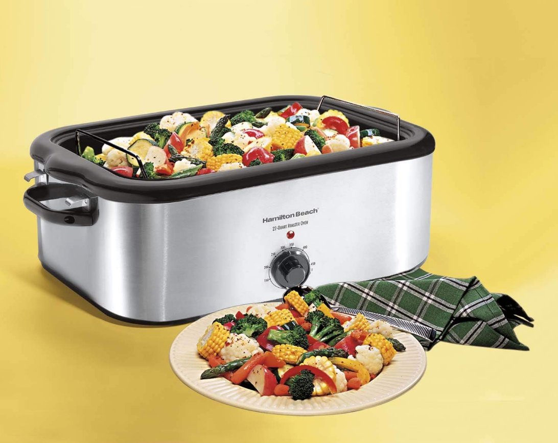Hamilton Beach Electric Roaster Oven 22 Quarts, Stainless Steel 32215 on white background
