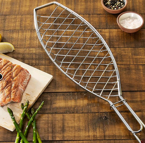 Foxrun QC70 Fish Grill Basket with Rosewood Handle