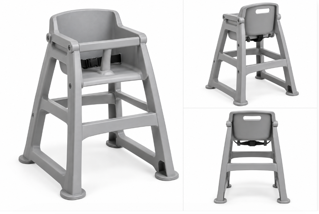 Rubbermaid® Platinum Sturdy Chair Restaurant High Chair with Wheels - Assembled FG780508PLAT