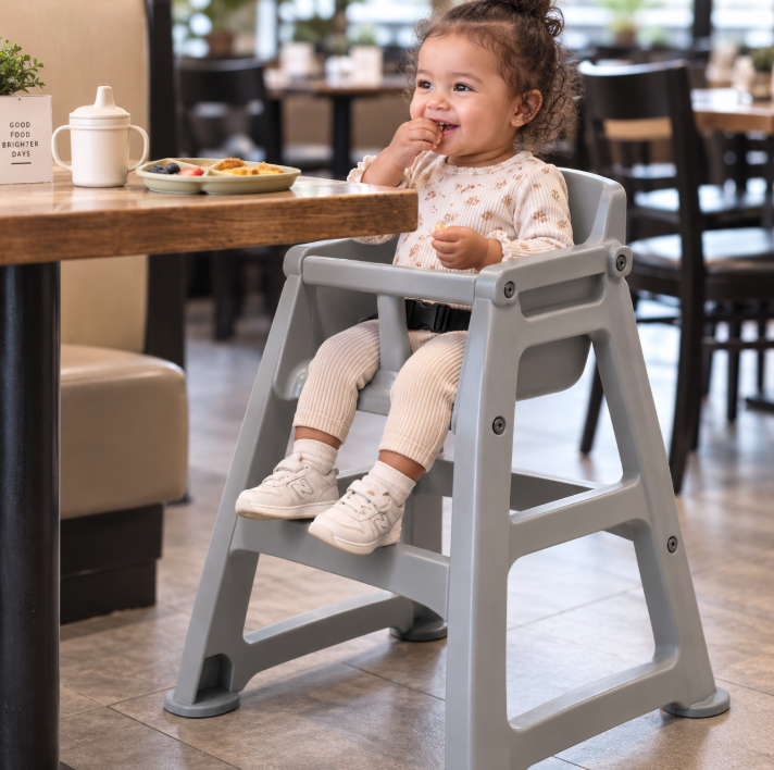 Rubbermaid® Platinum Sturdy Chair Restaurant High Chair with Wheels - Assembled FG780508PLAT