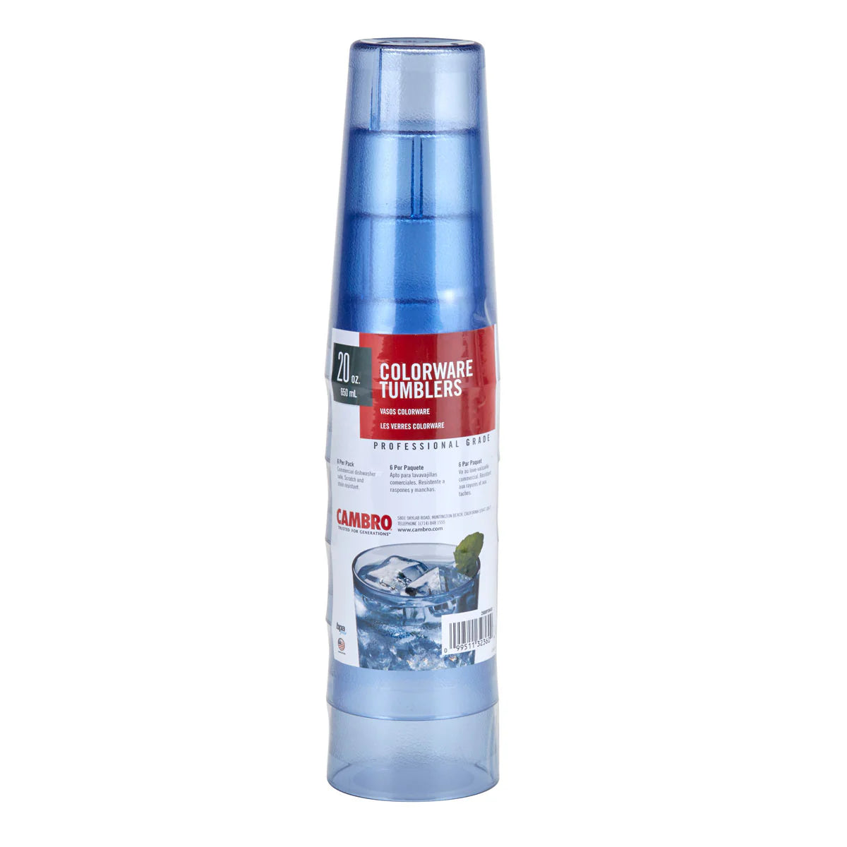 Cambro - Colorware Tumbler, Multi Pack, 22 oz, Slate Blue, 2000PSW401 - (Pack of 6)