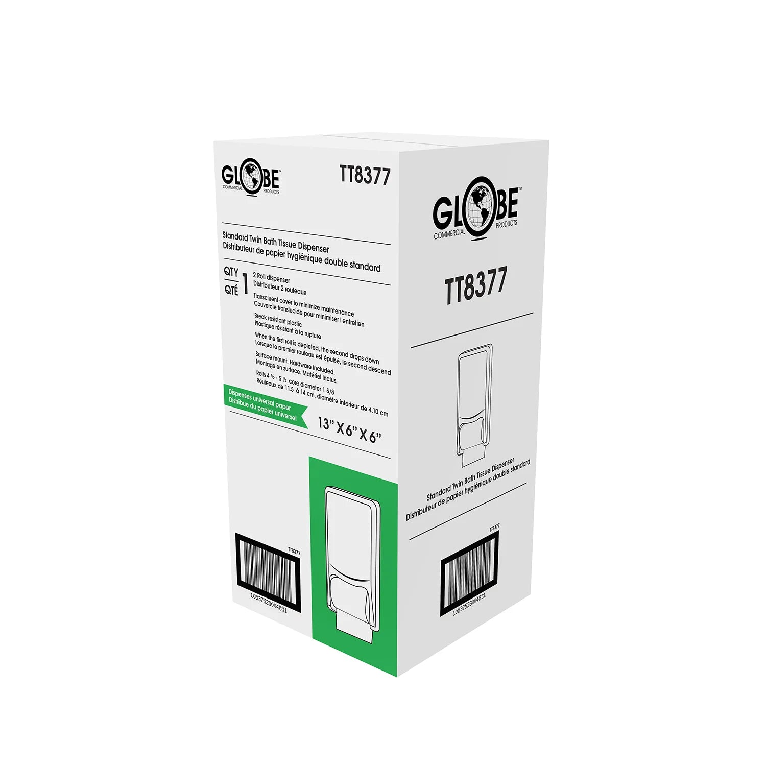 Globe Commercial - Standard Twin Bath Tissue Dispenser TT8377 - 1/1EA