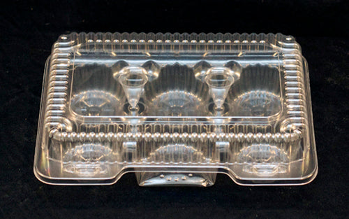 6 Medium Muffins Container, plastic 9.33" X6.830"X2.375" VEL-53 - (Case of 500)