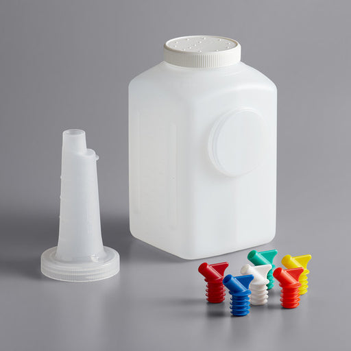 Traex Bar Keep II 1 Gallon White Pour Container with Neck, Lid, and Assorted Color Spouts