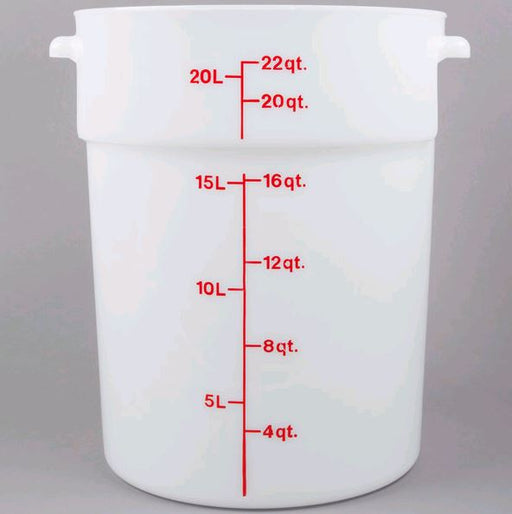 Cambro RFS22148 22 Qt. Round White Food Storage Container on grey background