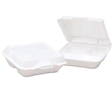 3Compartment White Foam Hinged Container - 9" x 9.25" on white background