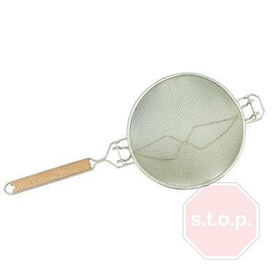 Browne 574133 Strainer on whtie background with s.t.o.p Restaurant Supply logo on bottom right corner