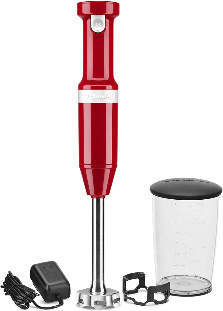 KitchenAid Cordless Variable Speed Hand Blender in shade Empire Red with accessories