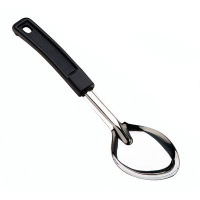 Browne 572331 13" Stainless Steel Serving Spoon w/ Plastic Handle on white background facing down