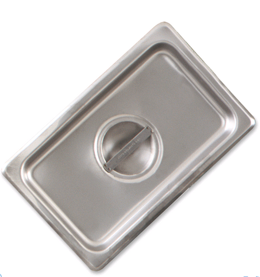 Browne CP2224L Lid Solid 1/2 Long Stainless Steel on white background facing up