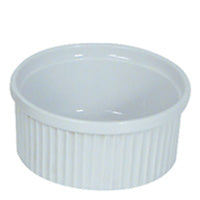 Browne 564022W 9oz Ceramic White Ribbed Ramekin - Case of 12 on white background