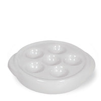 Browne 744041 5" Round Escargot Plate - 6-Holes, Ceramic, White (6 pk) on white background