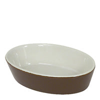 Browne 564004BR 9oz Brown Oval Ceramic Baking Dish - 6 Pack on white background