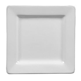 12" Ultra Bright White Wide Rim Square Porcelain Plate on white background