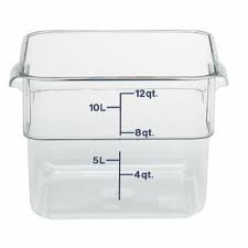 12 Qt. Clear Square Polycarbonate Food Storage Container with Red Gradations on white background