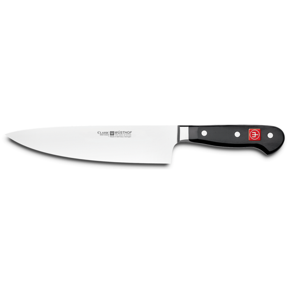 Wusthof Classic 8" Half Bolster Cook's Knife 4581-7/20 on black and grey checkered background