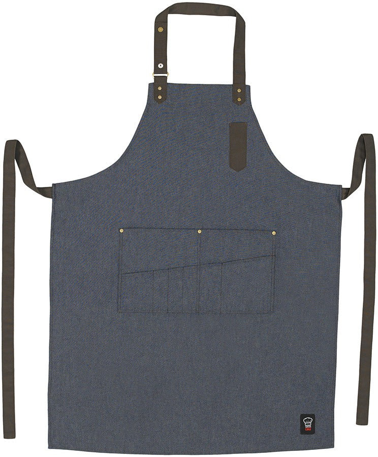 Winco Blue 8 Pocket Bib Apron BA-3327B