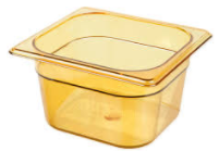 1/6 Size 4" Deep Amber Hot Food Pan on white bckground