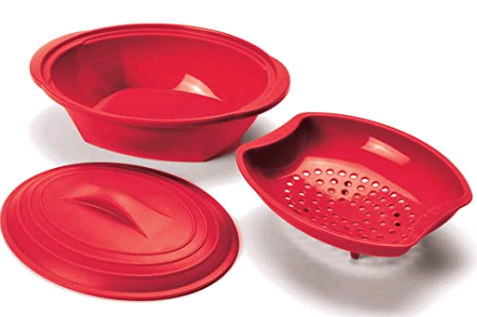 Silicone Steamer With Insert - Red