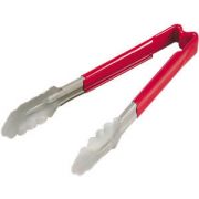 Vollrath Jacob's Pride® 9 1/2" Stainless Steel Scalloped Tongs with Red Coated Kool-Touch® Handle 4780940  1/1EA