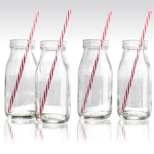 Danesco Glass Milk Bottle Set with Straws set of 4 10423CL*