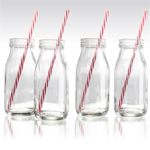 Danesco Glass Milk Bottle Set with Straws 10423CL set of 4