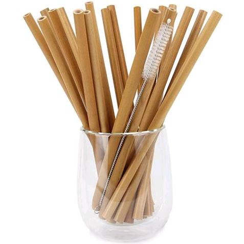 Bamboo Straws 6pc on white background