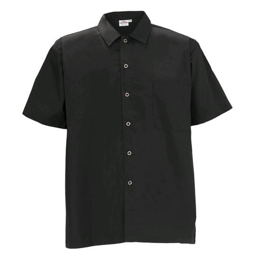 Winco Medium Black Cook Shirt w/ Snap Button UNF-1KM
