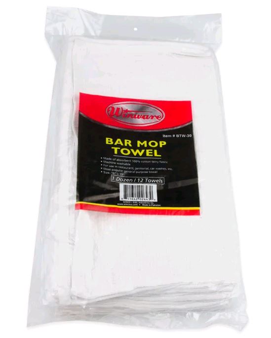 Winco 16 x 19 White Cotton Bar Towel BTW-30