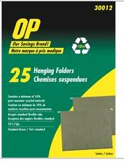 OP Hanging Folders Letter Size Green OPB30012*