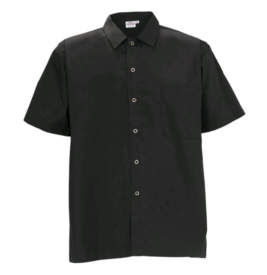 Winco Large Black Cook Shirt w/ Snap Button UNF-1KL