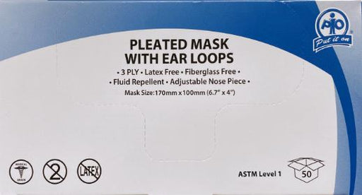 Medical Mask Level 1 ASTM, 3ply (Box of 50)