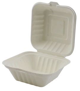 Empty Hinged Takeout Container Bagasse 6x6x3